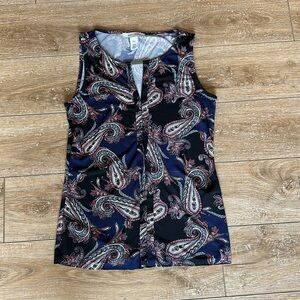 WHBM Paisley Black Blue Pink Sleeveless Top Size XXS